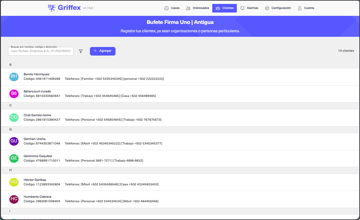 Gestión de clientes en Griffex